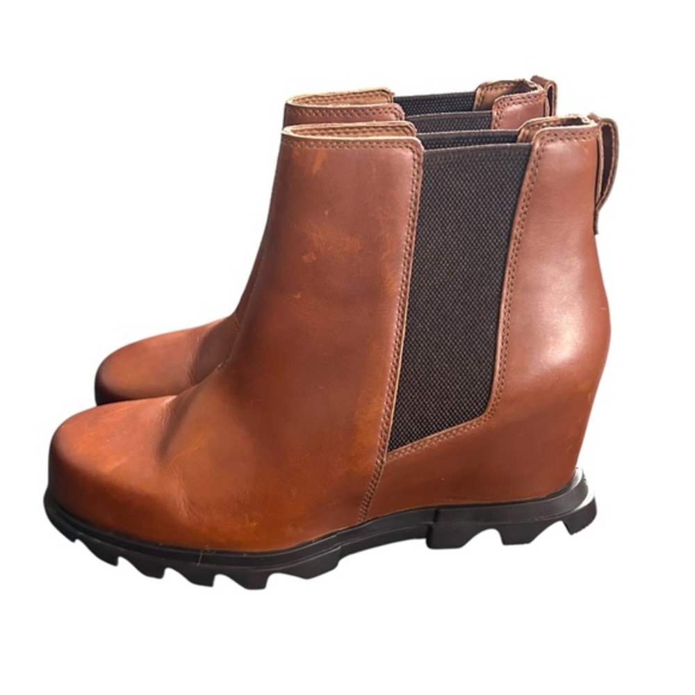 SOREL 12 Joan Of Arctic Wedge III Chelsea Ankle Booties leather waterproof brown